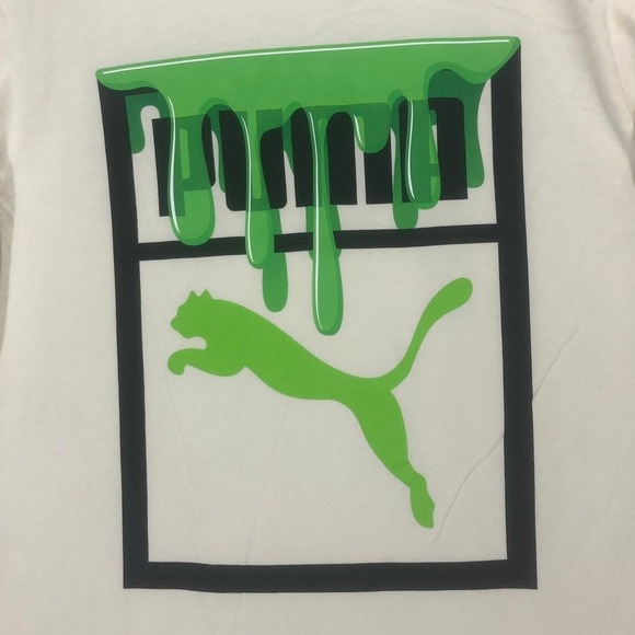 Puma Graphic Long Sleeve T-Shirt Crew Neck Slime‎ Logo Top Mens Size M - Picture 1 of 9